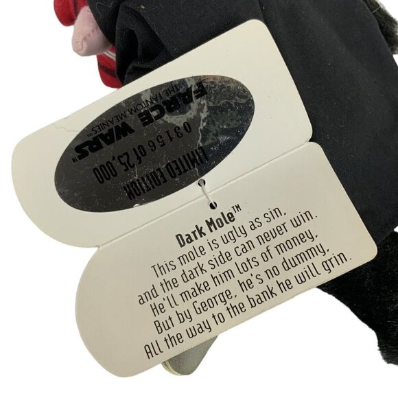 Farce Wars The Fantom Meanies Dark Mole Bean Plush Toy with Tag Vtg 90s - Picture 3 of 3